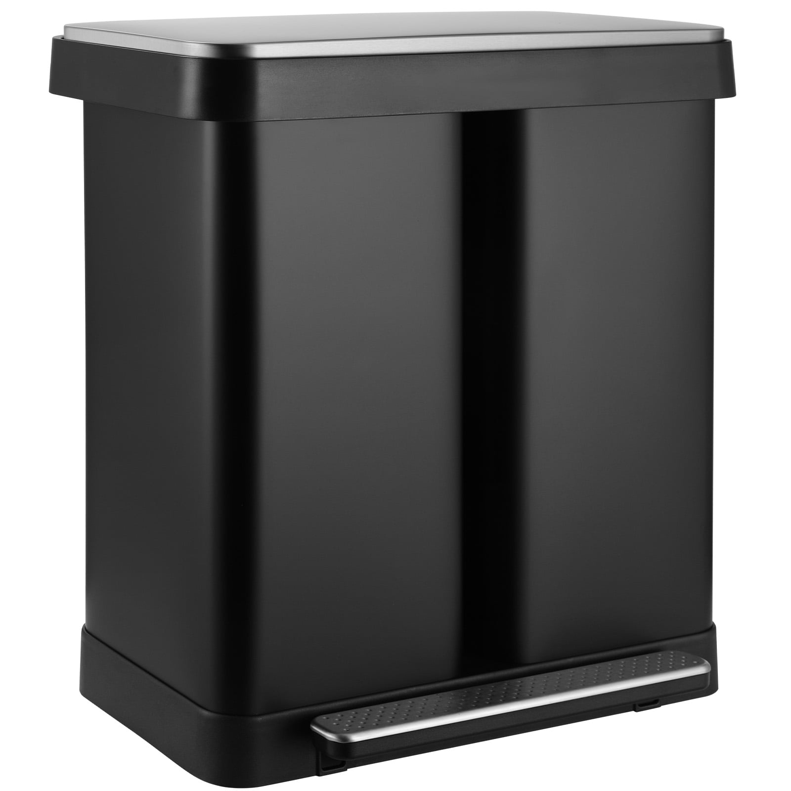 TLSUNNY 16 Gal / 60 L Double Trash Can, Stainless Steel Kitchen Step Garbage Can, w/ 2 Removable Inner Buckets, for Living Room, Office