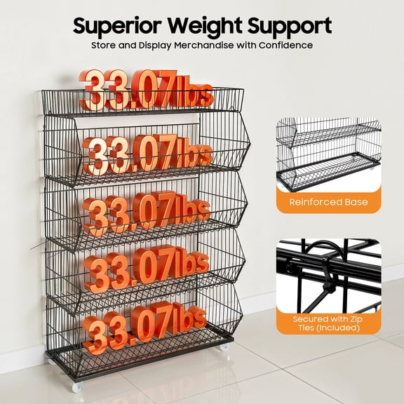 5-tier Wire Grid Retail Display Shelf Merchandise Display Rack Stand 90*43*136cm