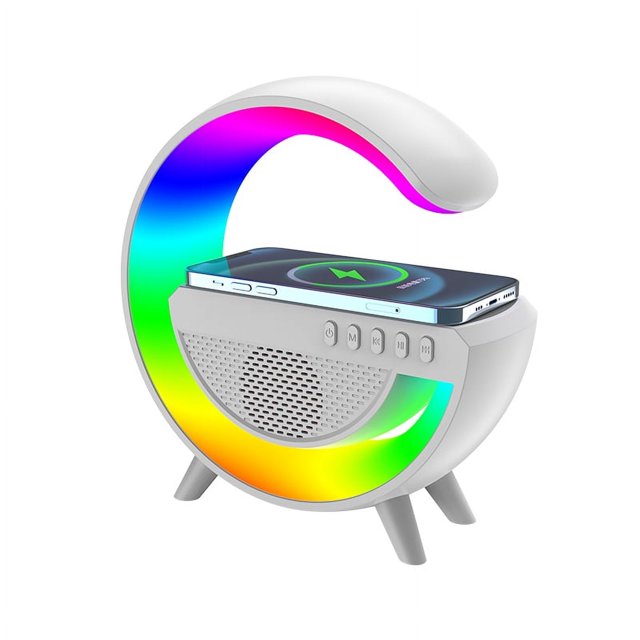 Soporte inalámbrico para cargador, luz nocturna LED, despertador, altavoz BT, lámpara RGB inteligente