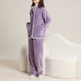 thumbnail image 4 of dazeni Flannel Button Down Pajamas for Women Set Soft Warm Fleece Pjs Outfits Fall Winter Long Sleeve Tops Trousers Sleepwear Sets with Pockets Purple Large, 4 of 6