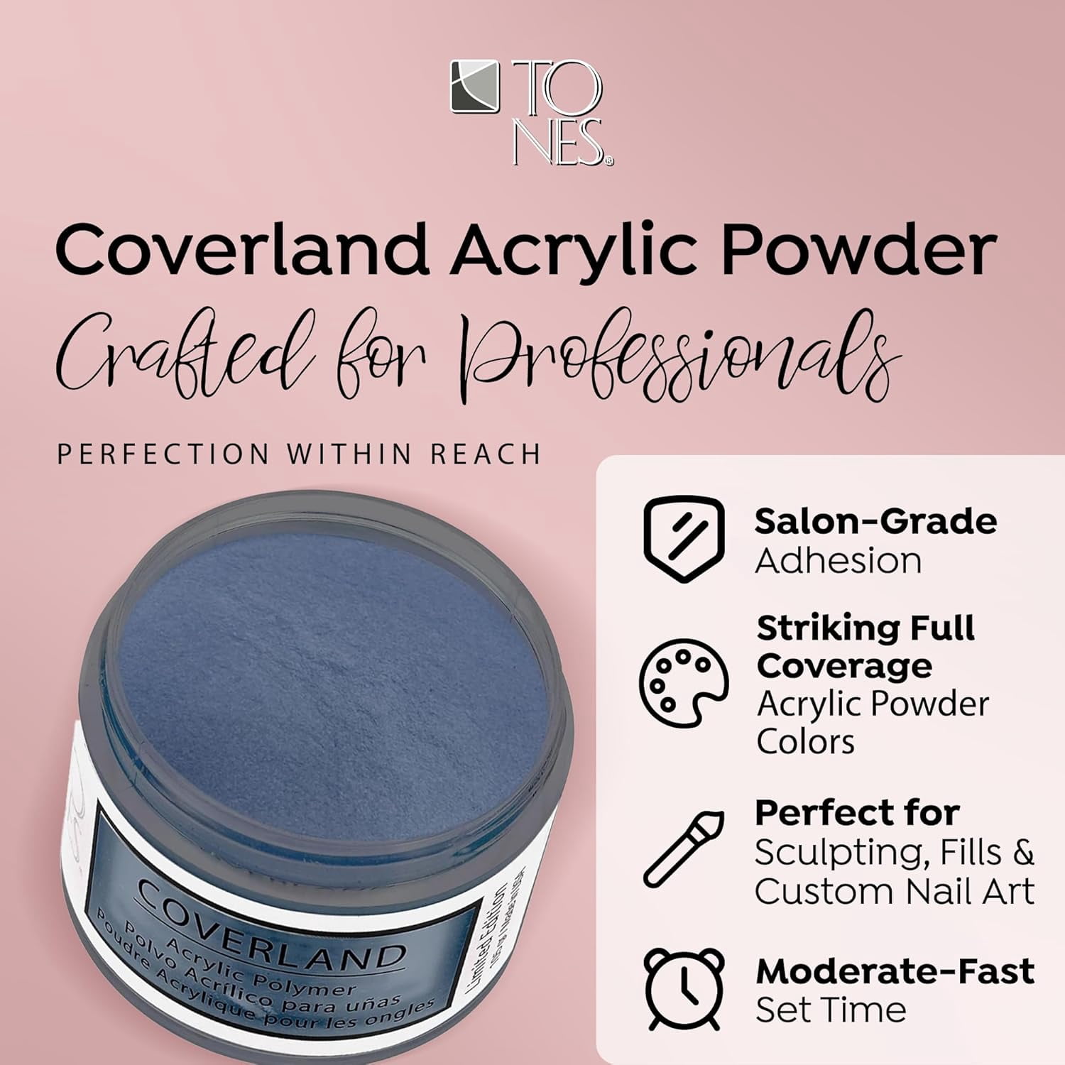 Tones Coverland Acrylic Nail Powder "Nightfall" - Limited Edition Acrylic Powder for Nail Design, Sculpting, and Masking Nail Bed Imperfections - Professional Acrylic Nail Supplies (1.5 Oz)