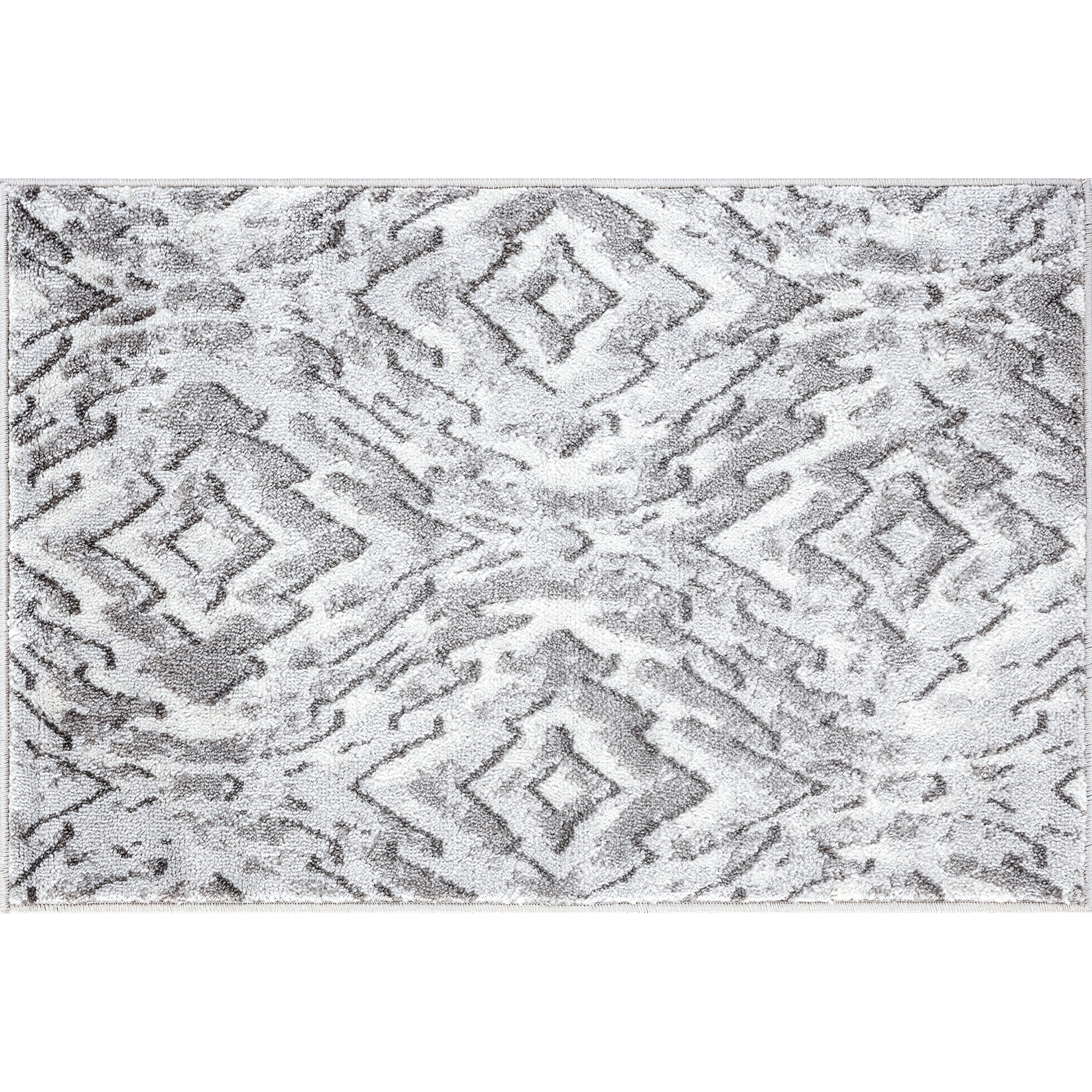 Contemporary 2x3 Area Rug (2' x 3') Geometric Silver, White Indoor Scatter Easy to Clean
