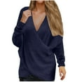 thumbnail image 2 of Juslio Women Sweaters Pullovers Tops for Women Solid V Neck Long Sleeve Knit Dark Blue, 2 of 7