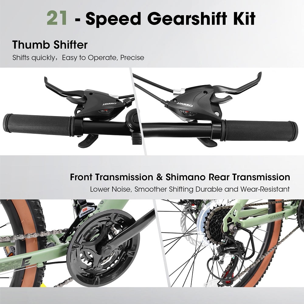 YDSM  27.5 Inch Mountain Bike , High Carbon Steel Frame, Disc Brakes, Durable Design, Brown Edge Tires, Ideal Green