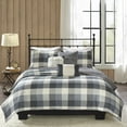 thumbnail image 3 of Madison Park Buffalo Plaid Full/Queen 6-Piece Herringbone Quilt Set with Decorative Pillows Gray Adult, 3 of 8