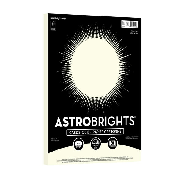 Astrobrights Colored Cardstock, 8.5" x 11", 65 lb./176 Gsm, Cream, 50 Sheets