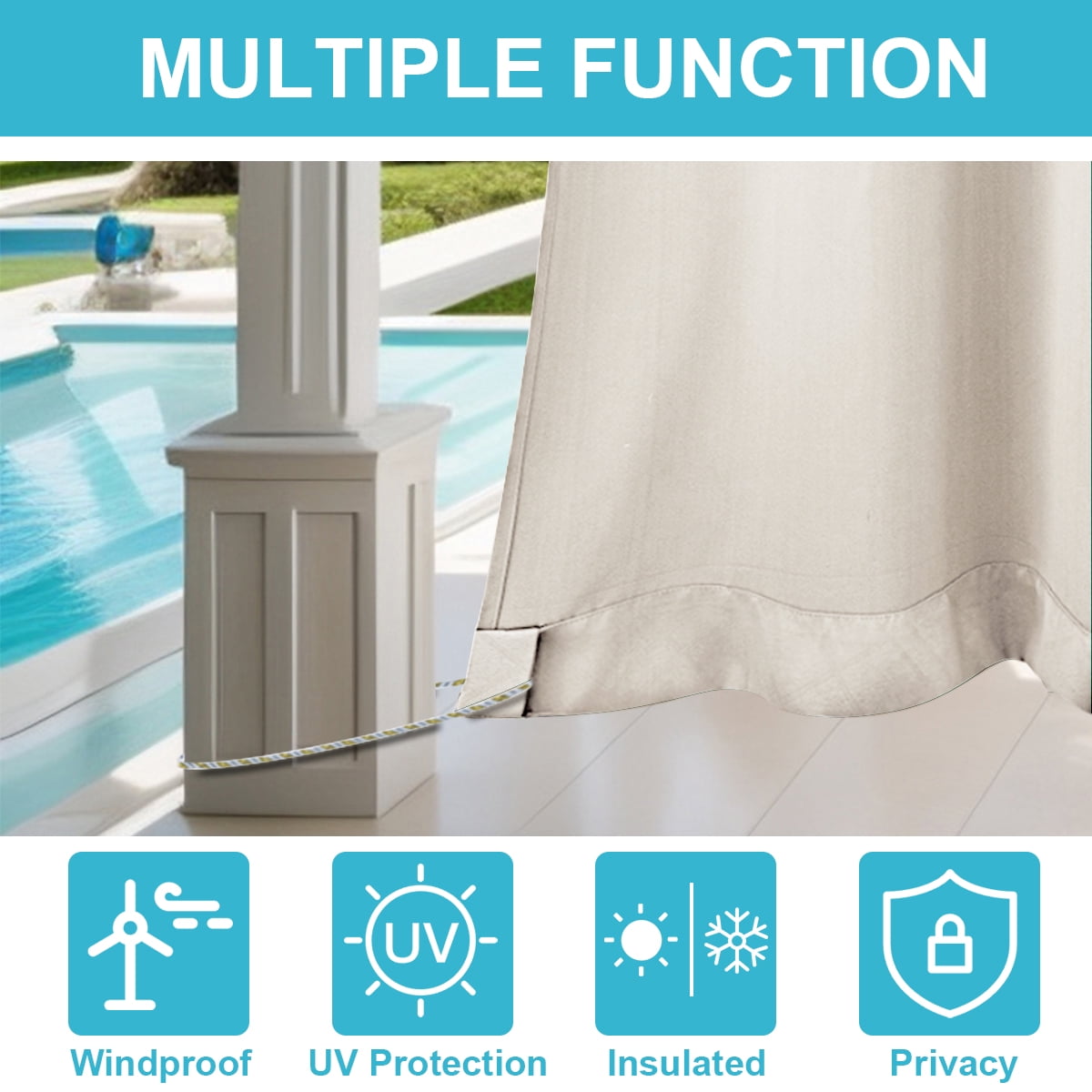TOPCHANCES 4 Panels Outdoor Curtains for Patio, Waterproof Weatherproof Privacy Curtains 3D Embossed Pattern, Thermal Insulated Grommet Top and Tab Bottom Drapes, W52in x L84in