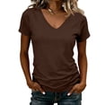 thumbnail image 2 of Women's Classic Fit T Shirts Short Sleeve V Neck Casual Tee Shirt Summer Tops Brown XXL, 2 of 5