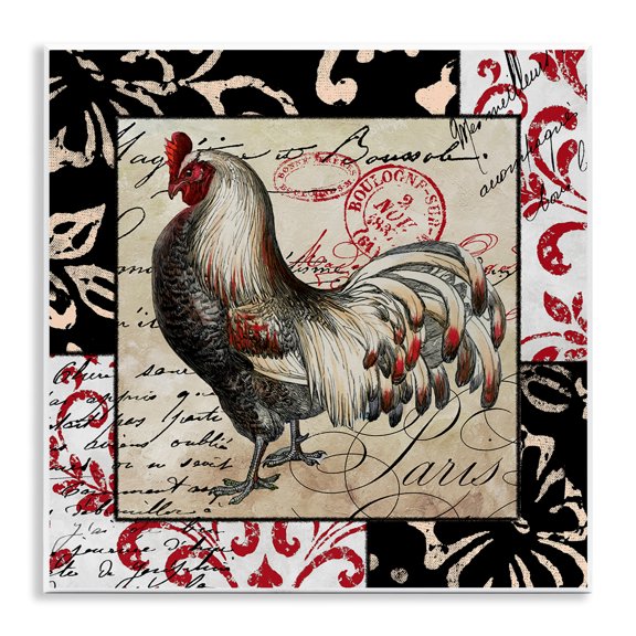 Stupell Industries Hen with Vintage Cursive Animals Painting Unframed Art Print Wall Art, 12 x 12