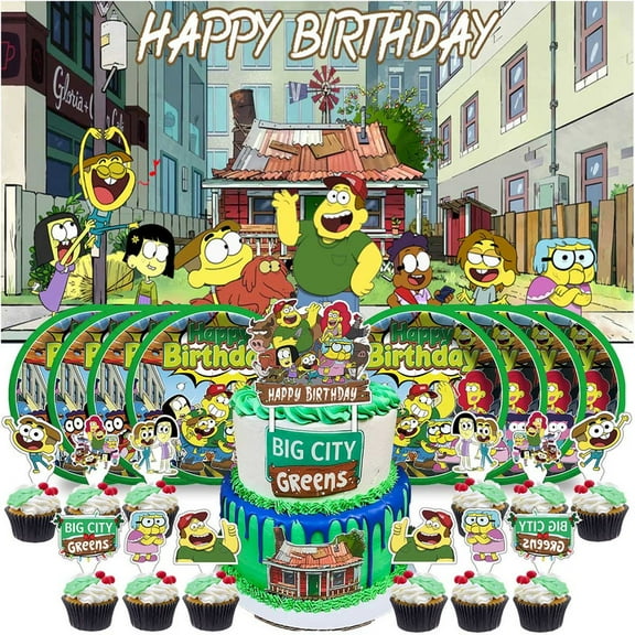 Big City Greens Plates Birthday Supplies Decorations Decor Backdrop Banner Cake Topper Fans