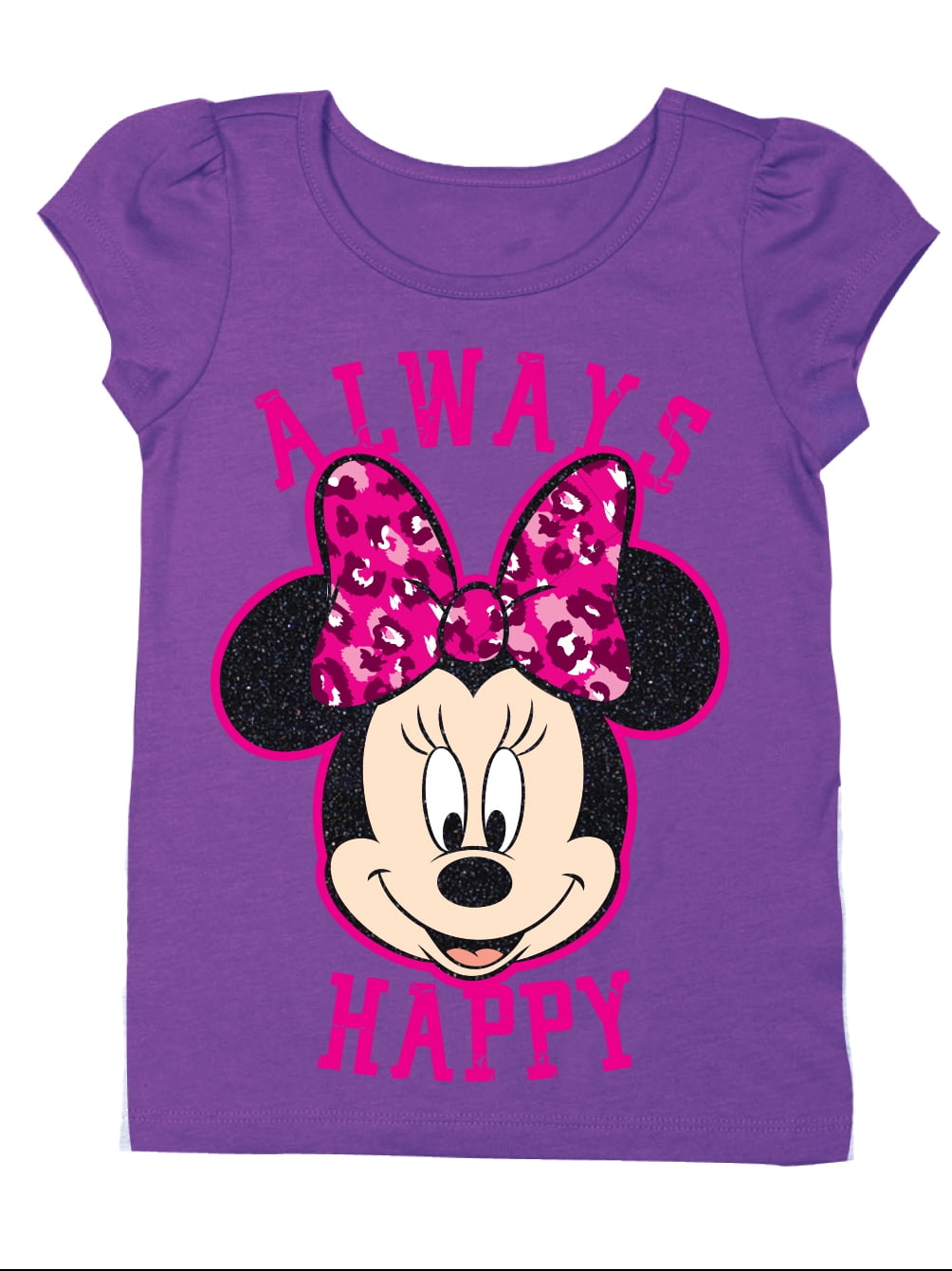 Girls Minnie Mouse Be Happy T-Shirt Glitter Purple
