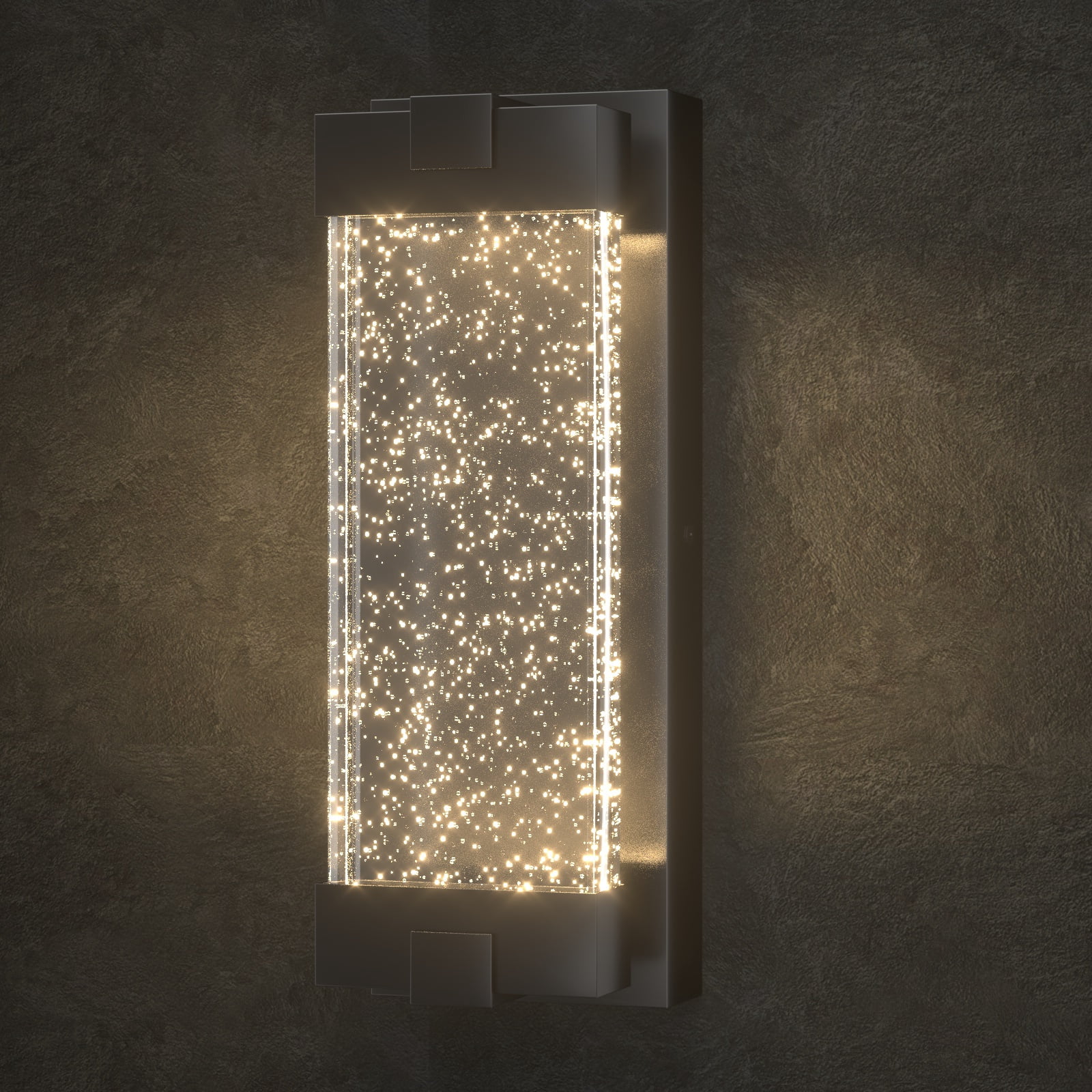 GEYANG Black Wall Sconce with K9 Crystal Bubble and Dusk to Dawn Sensor, Exterior LED Wall Mounted Light, Modern Porch Lantern, Light Fixture for Indoor and Outdoor