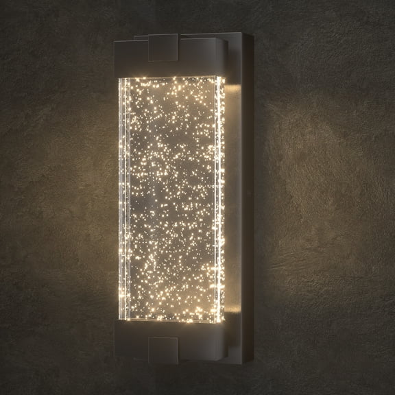 GEYANG Black Wall Sconce with K9 Crystal Bubble and Dusk to Dawn Sensor, Exterior LED Wall Mounted Light, Modern Porch Lantern, Light Fixture for Indoor and Outdoor