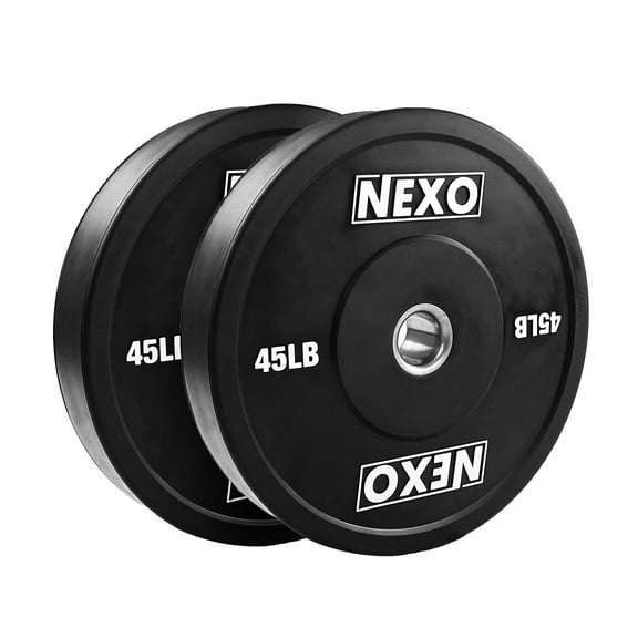 NEXO 45LB Rubber Bumper Plate Pair - Premium Matte Black Finish 2x 45LB Cross Training Weight Plates