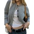 thumbnail image 2 of Women'S Casual Long Sleeve Crewneck Button Down Cardigan Sweater Knit Outwear Gray XL, 2 of 7