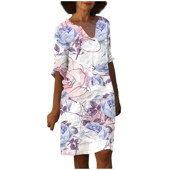 TJAZFJPA White Satin Dress Women's Summer Vintage Floral Print Casual V Neck Maxi Dress Short Sleeve Beach Engagement Party Dress Plus Size Sundresses for Women