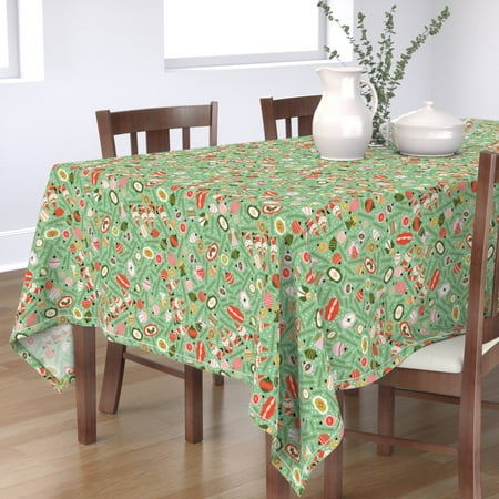 

Cotton Sateen Tablecloth 70 x 90 - Christmas Ornaments Retro Toys Santa Angel Vintage Print Print Custom Table Linens by Spoonflower