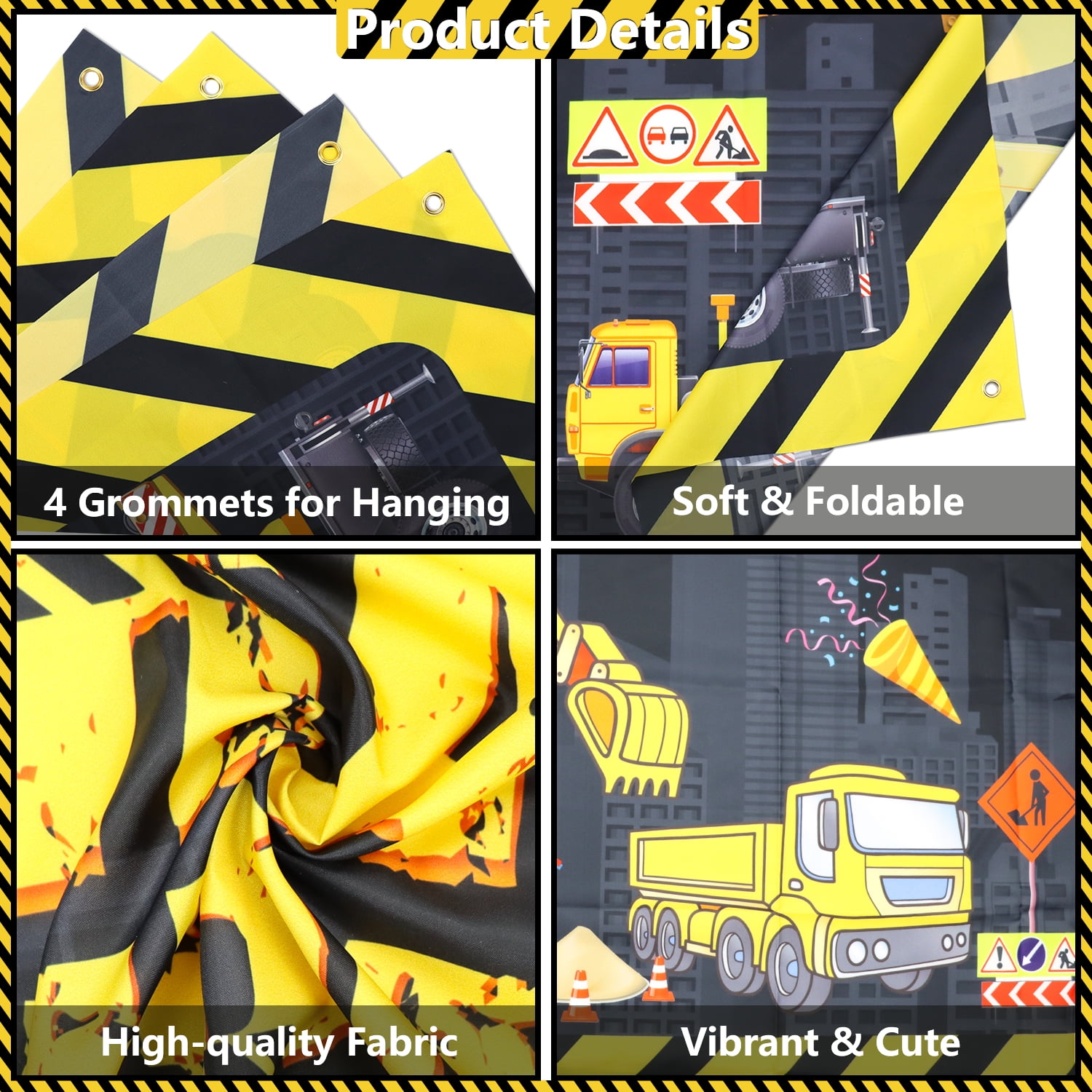 Hegbolke Construction Birthday Party Decoration Kits, 180 cm Plastic/Latex Yellow