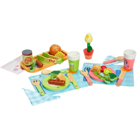 Bluey, Dine in with Bluey Set, 32-Piece Wooden Toy Set, Perfect for Role-Play, Ages 3 , Toddler Toys