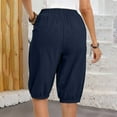 thumbnail image 5 of WIZUTIZ Women Bermuda Shorts Long Wide Leg Relaxed Active Loose Shorts High Waist Solid Shorts Knee-Length with Pockets Smocked Shorts for Ladies Trendy Travel Blue Linen, 5 of 6