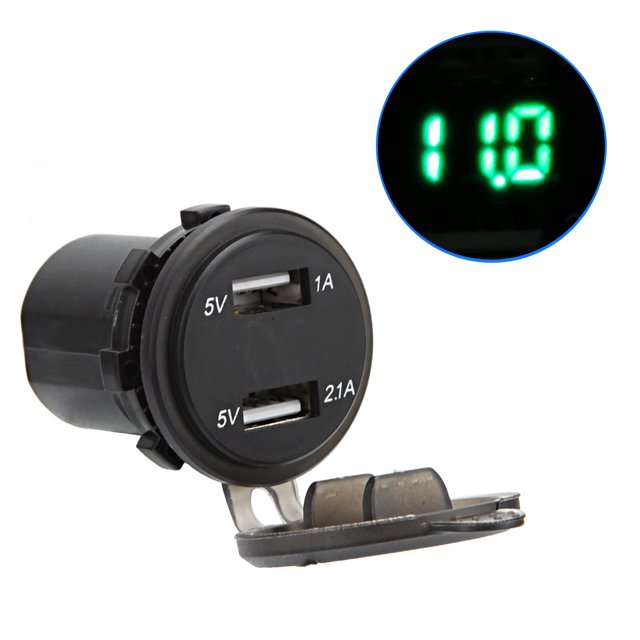 Voltímetro para motocicleta, resistente al agua, cargador USB dual LED para teléfono, voltímetro para automóvil, acabado de lujo digital