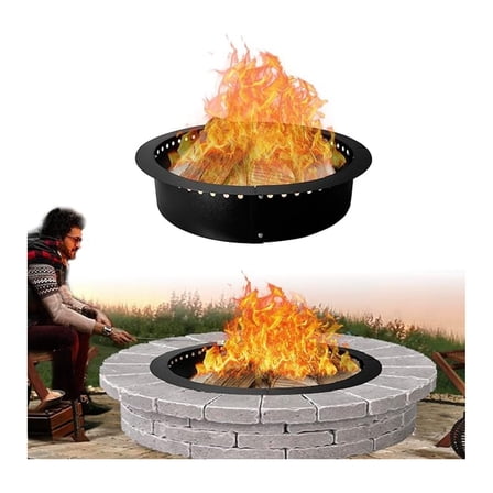 - Smokeless Insert - Steel 45" Round Foldable Ring with and Coller Support - DIY Fire Ring in or Above Ground for Patio Outdoor Garden Camping Accessories