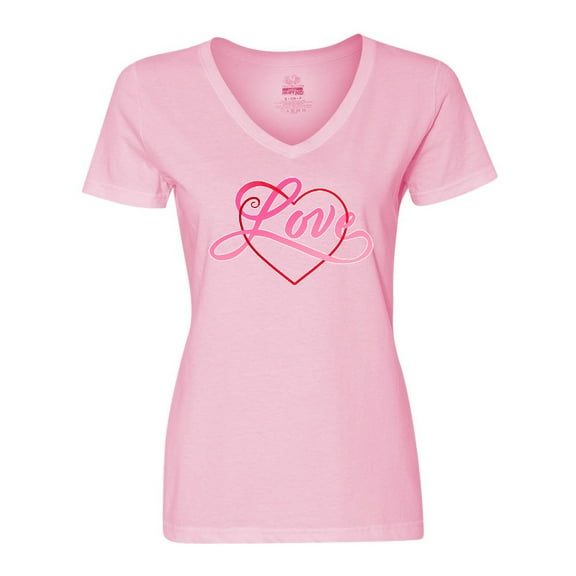 Inktastic Love in Red and Pink with Heart Women's V-Neck T-Shirt