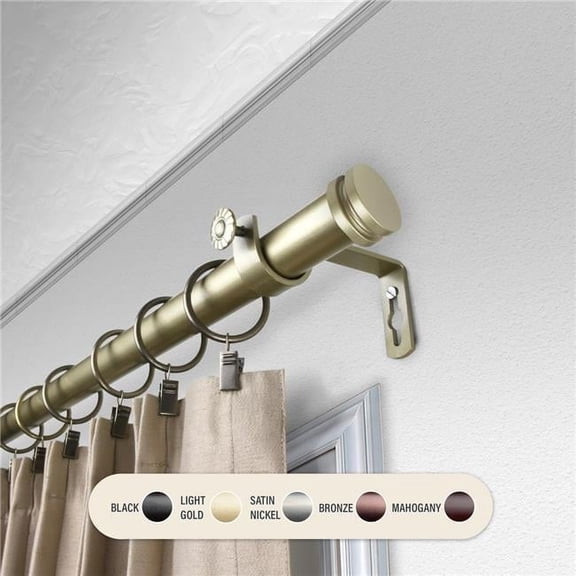 Central Design 100-50-663 1 in. Cap Curtain Rod with 66 to 120 in. Extension, Gold