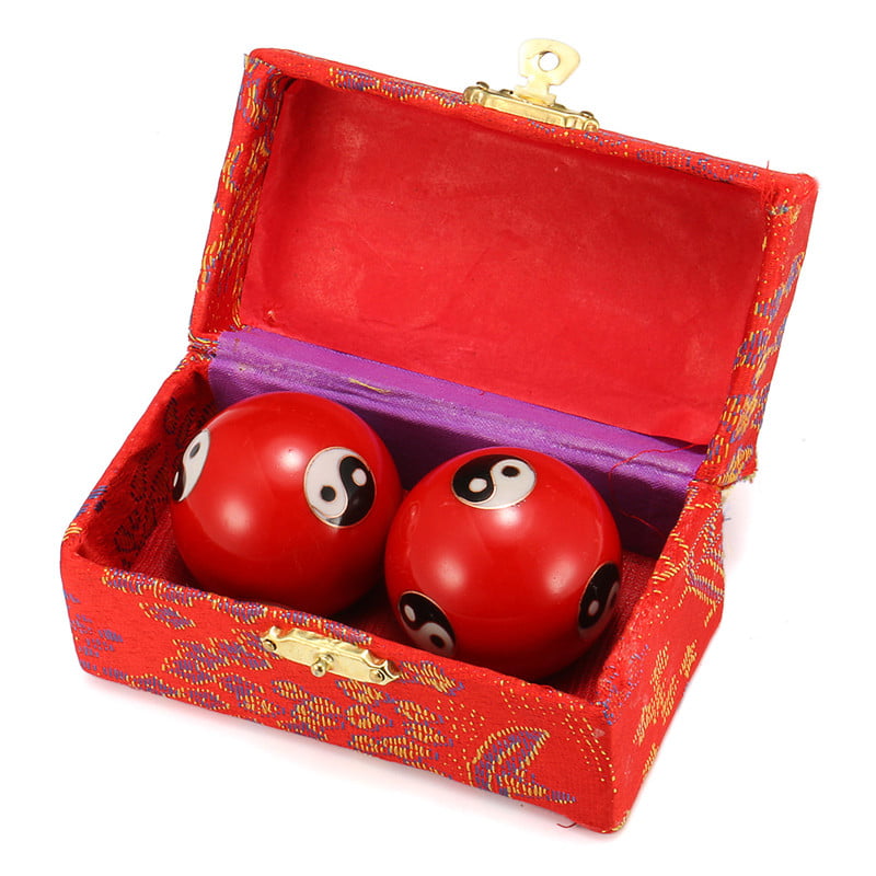 Chinese Cloisonne Health Exercise Stress Baoding Balls Ying Yang red  Color 