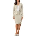 thumbnail image 2 of Conjuntos de trajes para mujeres INSPIRE CHIC, atuendos de negocios, blazer peplum sin cuello, falda lápiz formal, conjunto de 2 piezas M, gris caqui, 2 of 6