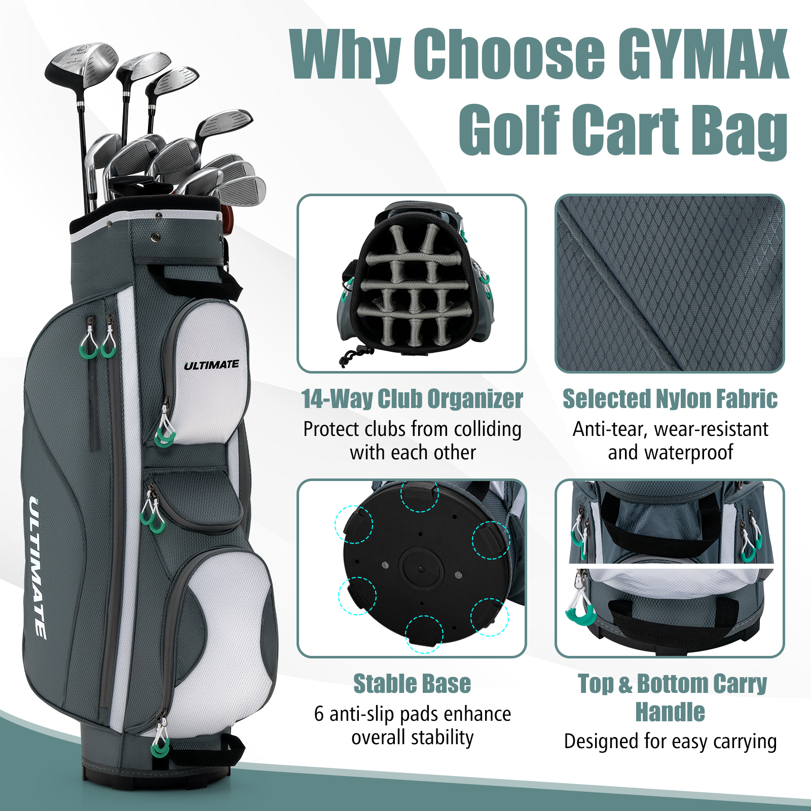 Topbuy Golf Stand Bag Lightweight Golf Cart Bag w/ 14 Way Top Full-Length Club Dividers 7 Zippered Pockets Valuables Pocket