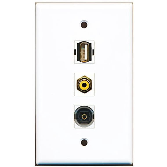 RiteAV - 1 Port RCA Yellow and 1 Port USB A-A and 1 Port Toslink Wall Plate