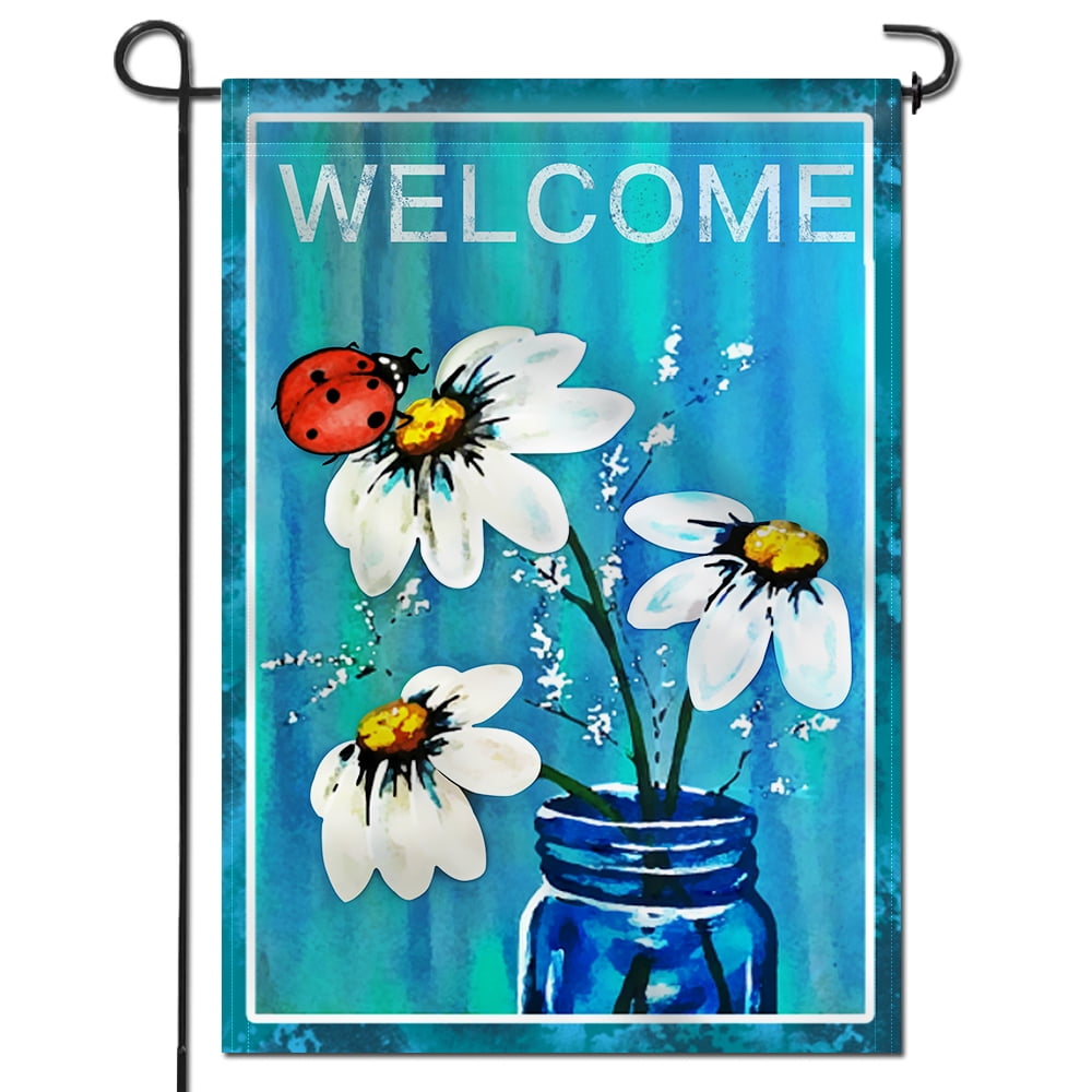 ANLEY [Double Sided] Premium Garden Flag, Spring Summer Daisy Jar and