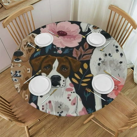 

Ullo0ord (English Bulldogs) Round Table Cloth with Elastic Edge Waterproof Reusable Table Cover Fits Round Tables for Outdoor Picnic Party 31 -35