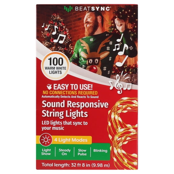 Christmas LED String Light, Battery Operated 100 Light Up Warm White Holiday Lighting, by Beatsync