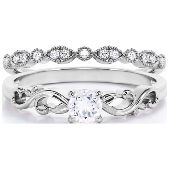 Bespoke Art Nouvea Bague de Fiançailles en Moissanite à Diamant Torsadé de 1,00 Carat Taille Ronde, Bague de Mariage Design Antique en Argent Sterling 925 avec Plaqué Or Blanc 18k, Ensemble de Mariage, Bracelet Assorti