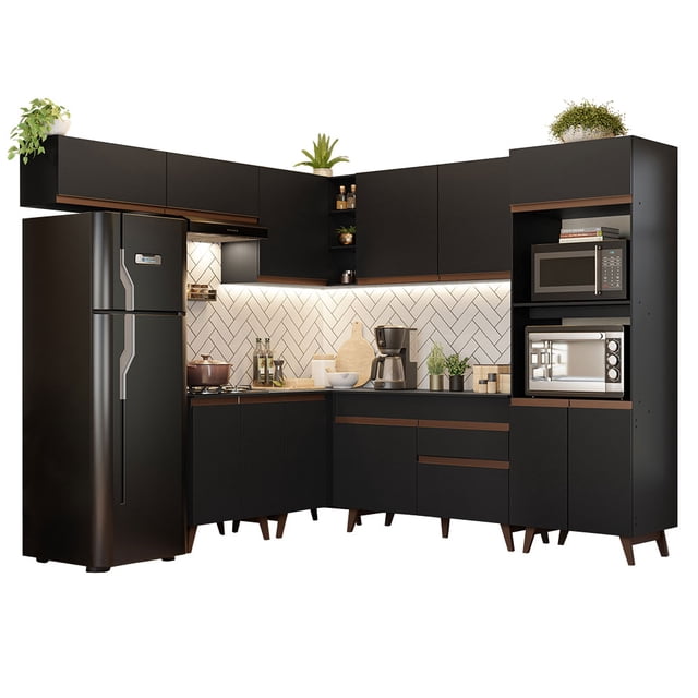 Madesa Gabinete de Cocina Integral Completa de Esquinero 472 cm Reims Negro 01