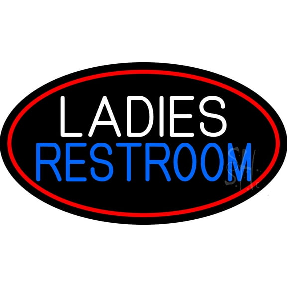 Restroom Oval With Red Border LED Neon Sign 13 x 24 - inches, Clear Edge Cut Acrylic Backing, with Dimmer - Bright and Premium built indoor LED Neon Sign for Bar decor.