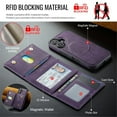 thumbnail image 5 of Case For IPhone 16 6.1" RFID Blocking Protective Purse Case With Magsafe 7-card Slots Kickstand 2 In 1 Detachabl Flip Shockproof Protective Leather Cover,Purple,For iPhone 16, 5 of 7