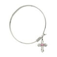 thumbnail image 2 of 6 1/4 inch Round Eye Hook Bangle Bracelet w/ Cross medal charm w/ Rose Swarovski Crystal, 2 of 3