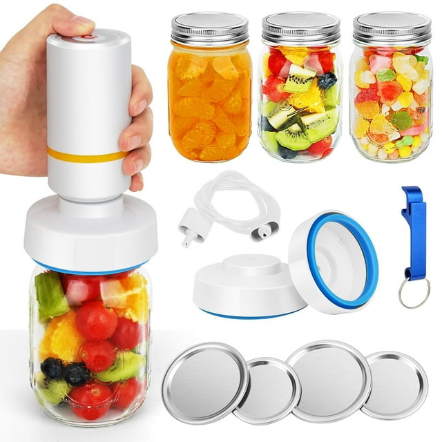 Sellador al vacío, kit de sellador al vacío eléctrico con tapas de boca ancha y regular, máquina de sellado al vacío para almacenamiento de alimentos