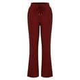 thumbnail image 3 of QLEICOM Womens Slacks Women's Wrinkle Free Relaxed Fit Straight Leg Pants Cotton And Linen Solid Drawstring Elastic Waist Long Straight Pants Wide Leg Pants Relaxed Fit Trousers Red XL, 3 of 6