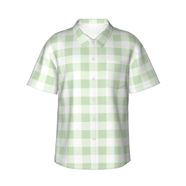 Balery Green Checkboard Camisas hawaianas de manga corta para hombre, camisas playeras de corte holgado, camisas de vacaciones con botones,Large