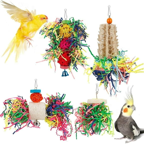 Xekoro Foraging Toys Parakeet Chewing Hanging Toy Shredded Paper Bird Cage Accessories for Conure Cockatiel Budgies Lovebird Parrotlet