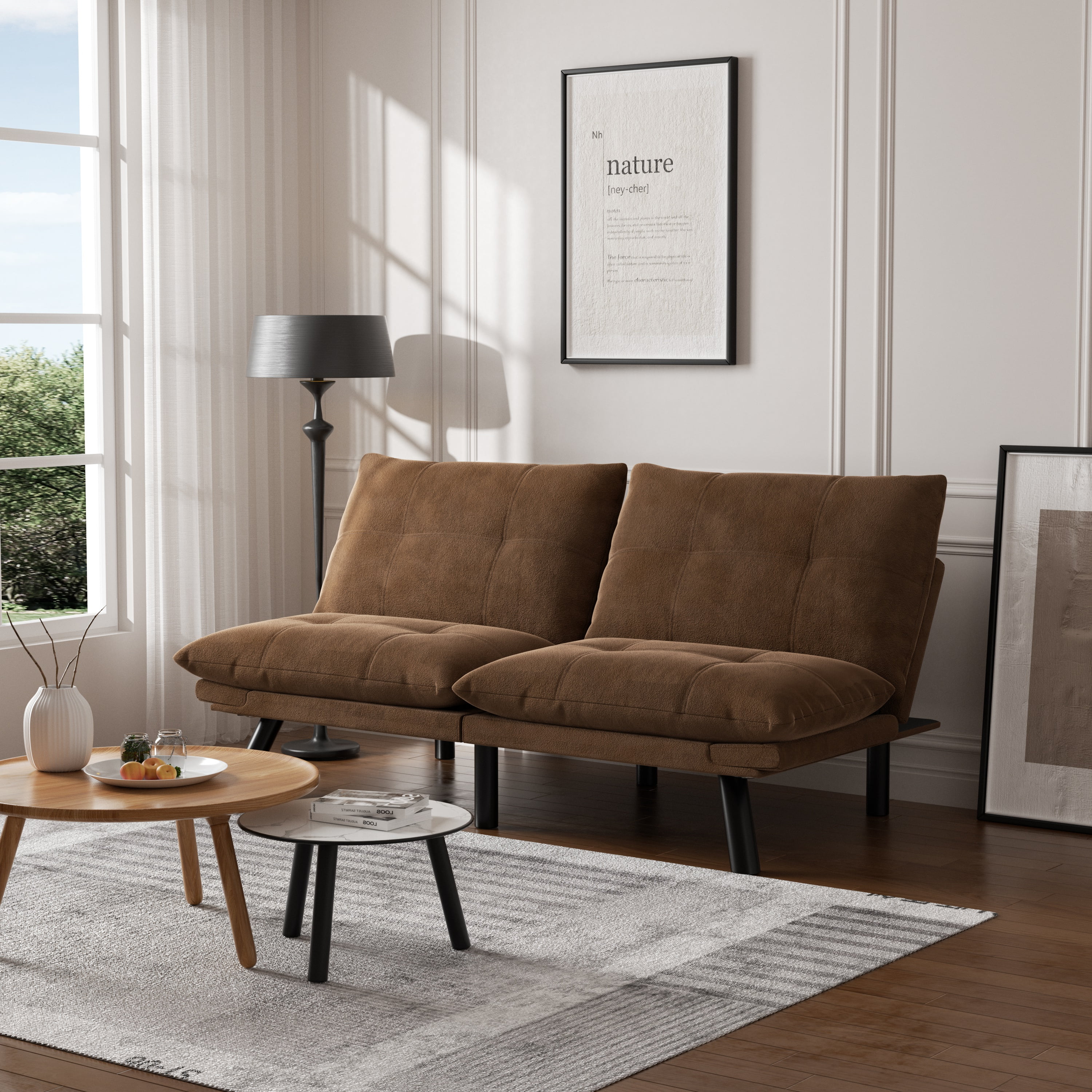 Gewnee Convertible Folding Modern sofa Bed,Upholstered Loveset,Adjustable Armrest and Backrest,Suitable for Living rooms and Apartments.Brown