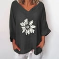 thumbnail image 2 of Kayannuo Fall Womens Shirts Long Sleeve Clearance Print Floral Graphic V-Neck Long Sleeve Tops Women Casual Women's Fashion Printed T-shirt Cotton Hemp 3/4 Sleeves Blouse Round Neck Casual Tops, 2 of 5