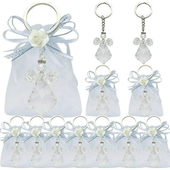 WE 12 Pcs Angel Crystal Keychain Decorated Organza Bag - Wedding / Baptism / Quinceanera / First Communion Favors