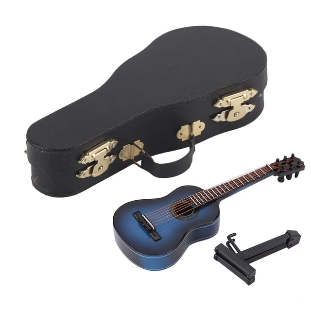 Guitarra de madera en miniatura, modelo de exhibición, mini adornos musicales, artesanía, decoración del hogar (azul, 14 cm)