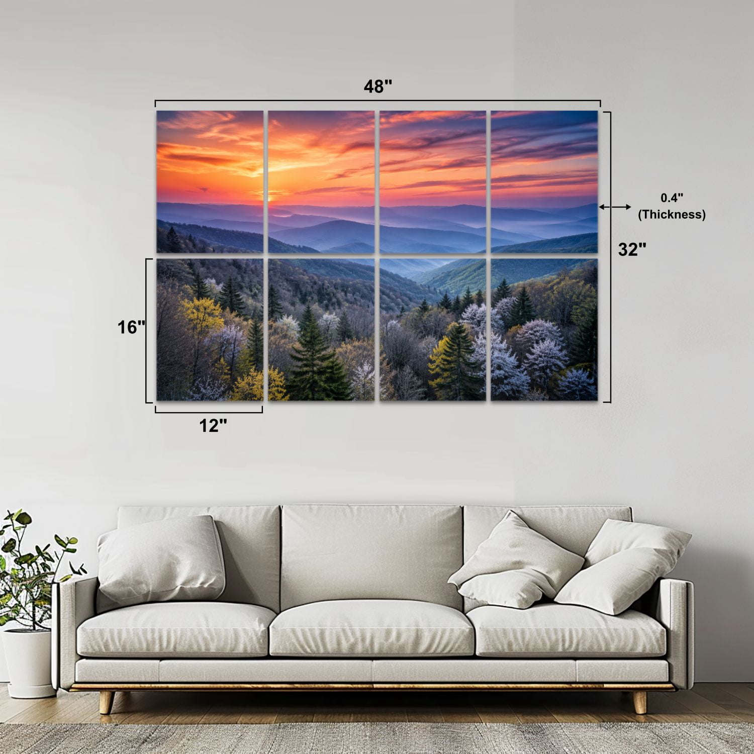 8 Pack Art Acoustic Panels Sound Absorbing Scenic Blue Ridge Parkway Appalachians Smoky Mountains Spring Decorative Soundproof Wall Panels Self Adhesive for Nursery Game Room Bedroom 48"x32"