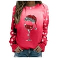 thumbnail image 1 of VJATTWR Mes Articles Chandail de Noël Femmes Dames Hiver Décontracté et Confortable Vacances Verre Rouge à la Mode Flocon de Neige Imprimé de Noël Col Rond Manches Longues Chandail à Capuche Haut Livraison Rapide, 1 of 4
